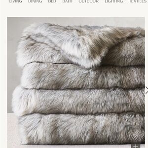 Restoration Hardware Faux Fur Throw and pillow sham (2 piece total)- Gray&Cream